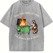 This Little Light of Mine Dumpster Fire Raccoon vintage washed oversized T-shirt in Gray