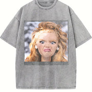 Shocked Blonde Glam Doll Vintage Washed T-Shirt in Gray