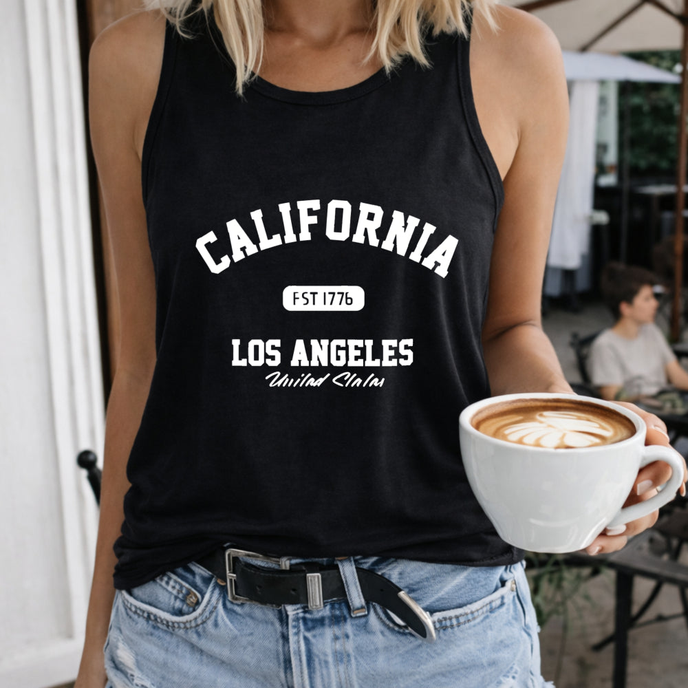 Easy California Letters Vest Women's Color Cotton Tank Top in Black
