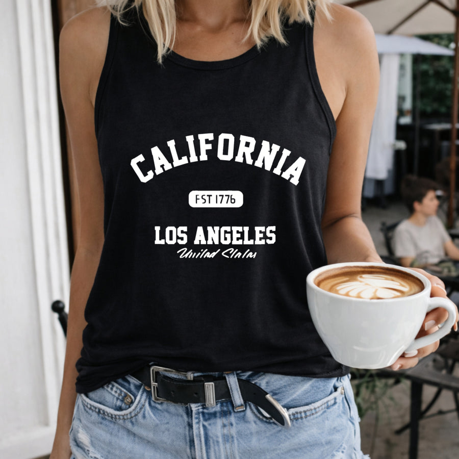 California Fst 1776 Los Angeles United States Crew-neck Women's Color Cotton Tank Top in Black