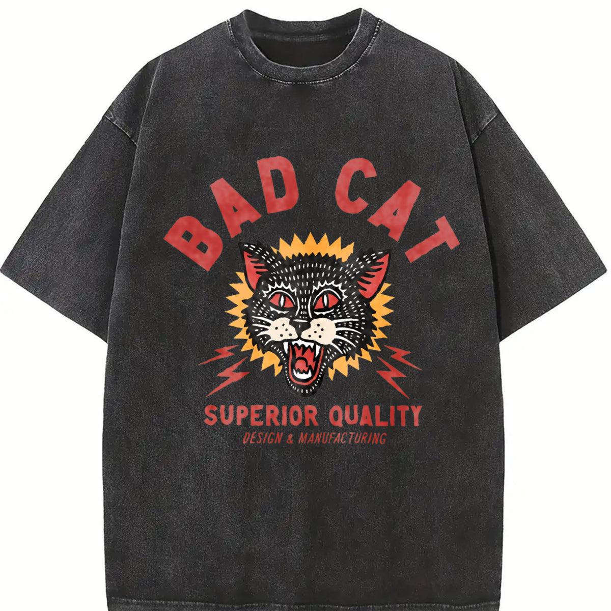 BAD CAT Vintage Washed T-Shirt in Black