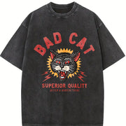 BAD CAT Vintage Washed T-Shirt in Black