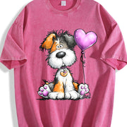 Cute Pet Animal Series Vintage Washed T-Shirt in Red