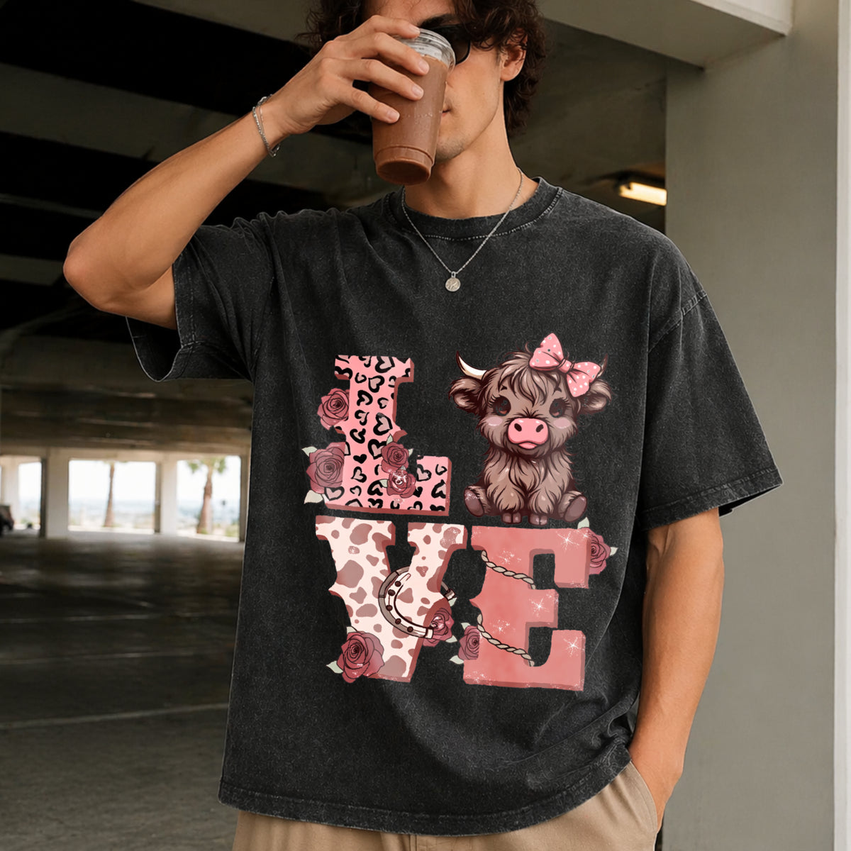 Leopard Love Vintage Washed T-Shirt in Black