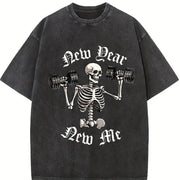 New Year New Me Skeleton Weights Vintage Washed T-Shirt in Black