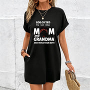 Fun Grandma Mom Pajama Dress- Red Home Nightgown Cotton T-Shirt in Black