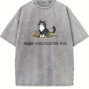 Cat Meme Rage Consumes Me Vintage Washed T-Shirt in Gray