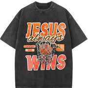Always Wins Basketball Christian Faith Inspired with Bible Vintage Washed T-Shirt in Black