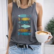 Colorful Fish Women's Color Cotton Tank Top in Gray
