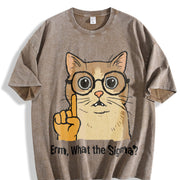 Sigma Cat Meme Geeky Nerd Vintage Washed T-Shirt in Brown