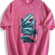 Three Sharks Retro ® Shark Vintage Washed T-Shirt in Red