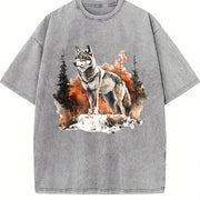 Winter: Gray Wolf in a Forest Snowscape Vintage Washed T-Shirt in Gray