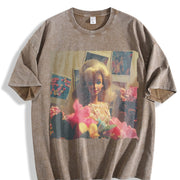 Glam Doll with Flowers Vintage Washed T-Shirt in Brown