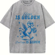 Retro Silence Is Golden Duck Tape Is Silver 90s Vintage Washed T-Shirt in Gray