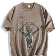230gsm for Spring Fall Vintage Washed T-Shirt in Brown