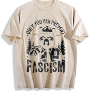 Retro Only You Can Prevent Fascism Raccoon Vintage Washed T-Shirt in Beige