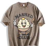 Mashed Potatoes Club: Retro Potato Mascot Vintage Washed T-Shirt in Brown