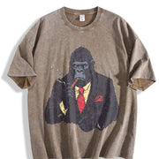 Retro Gorilla Smoking Y2k Vintage Washed T-Shirt in Brown