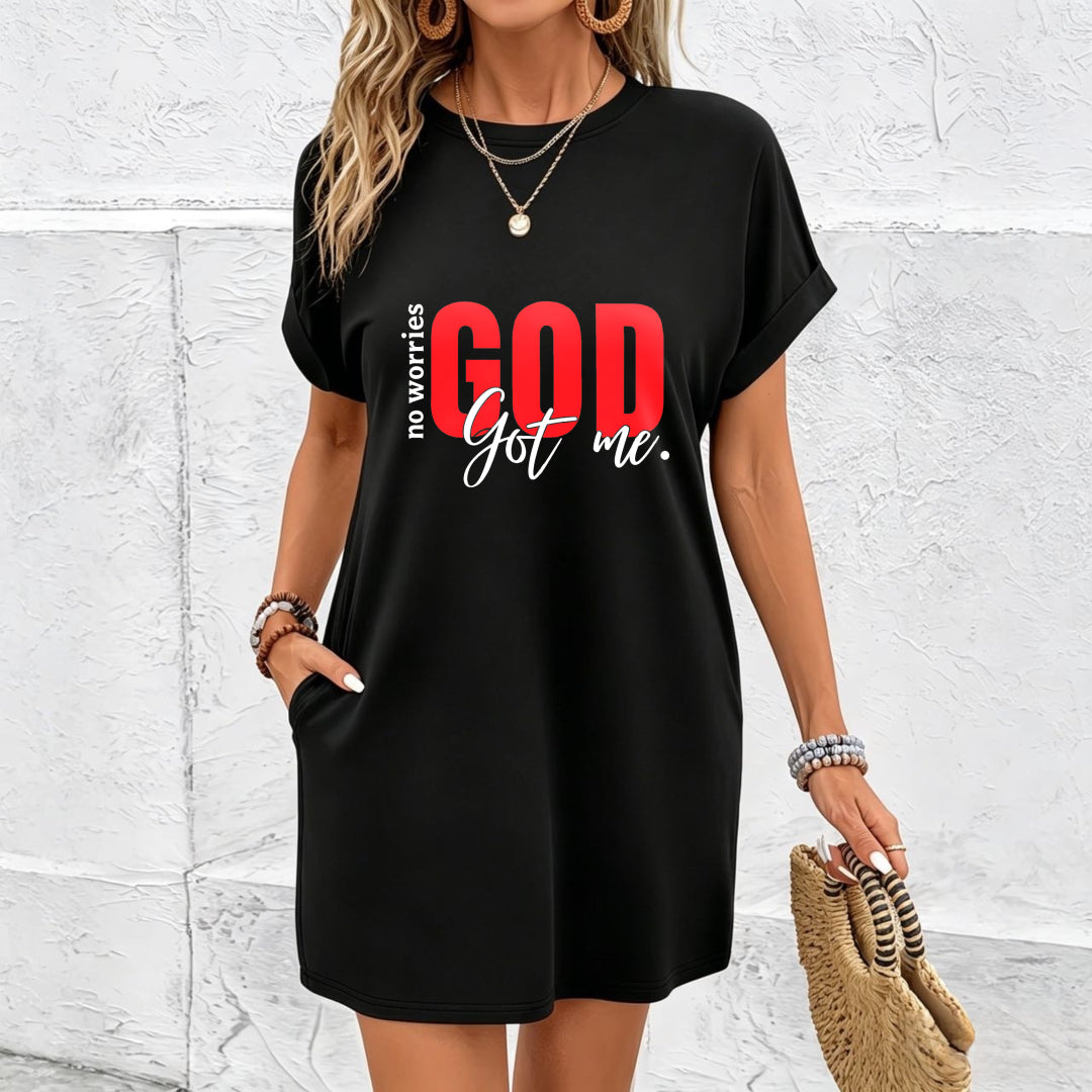God Got Me Dress MIDI Dress Cotton T-Shirt in Black