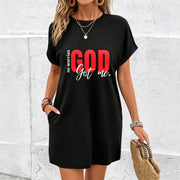 God Got Me Dress MIDI Dress Cotton T-Shirt in Black