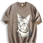 Cat Portrait Vintage Washed T-Shirt in Brown