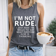 I'm Not Rude Bold Letter Sleeveless Tank Women's Color Cotton Tank Top in Gray