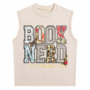 Book Nerd Retro Bookish Lover Retro for Booktok Librarian Vintage Washed Tank Top in Beige