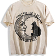 Don't Let the World Dim Your Light Moon and Cat Vintage Washed T-Shirt in Beige