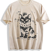 Punk Cat Grunge Rebel Cat Alternative 2026 Couple 2026 Vintage Washed T-Shirt in Beige
