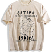 Sativa To Change The Things I Can Indica Cannabis Weed vintage washed oversized T-shirt in Beige