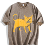 Retro Black with Yellow Highlights Vintage Washed T-Shirt in Brown