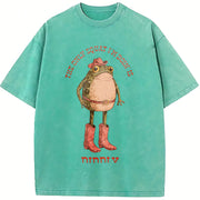 The Only Squat I'm Doin' Is Diddly Cowboy Frog Western vintage washed oversized T-shirt in Blue