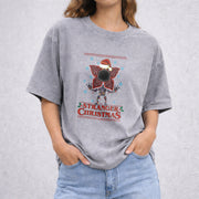 Stranger Christmas vintage washed oversized T-shirt in Gray