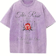 Mom Tribute Lover Heartfelt Cursive Rose Vintage Washed T-Shirt in Purple