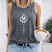 Moon Butterfly Stars Crescent Magic Crew-neck Sleeveless Women's Color Cotton Tank Top in Gray