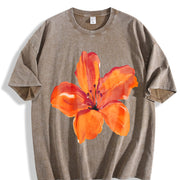 Orange Lily Floral vintage washed oversized T-shirt in Brown