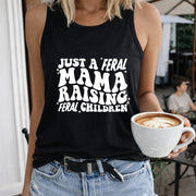 Just a Feral Mama Raising Feral Children Crew-neck Women's Color Cotton Tank Top in Black