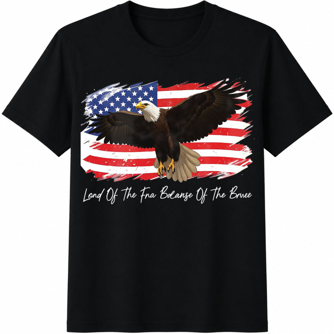 Land of the Free Because of the Brave Patriotic Eagle Cotton T-Shirt in Black
