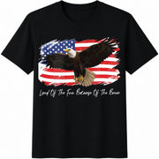 Land of the Free Because of the Brave Patriotic Eagle Cotton T-Shirt in Black