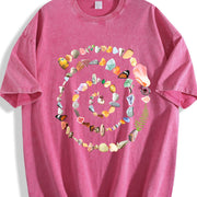 Nature Spiral 90s Retro Ocean Stones Gems Vintage Washed T-Shirt in Red