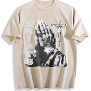 Saints Praying Hands Tank Vintage Washed T-Shirt in Beige