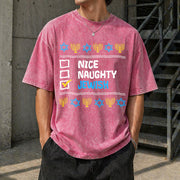 Nice Naughty Jewish Hanukkah Vintage Washed T-Shirt in Red