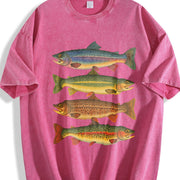 Trout Fish Retro Fish Vintage Washed T-Shirt in Red