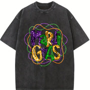 Mardi Gras Sporty Luokeren Approved Vintage Washed T-Shirt in Black