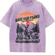 Retro Save Our National Parks 90s Vintage Washed T-Shirt in Purple