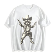 Cowboy Raccoon Retro Raccoon Cotton T-Shirt in White
