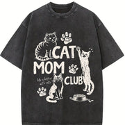 Cat Mom Club Life Is Better with Cats Vintage Washed T-Shirt in Black