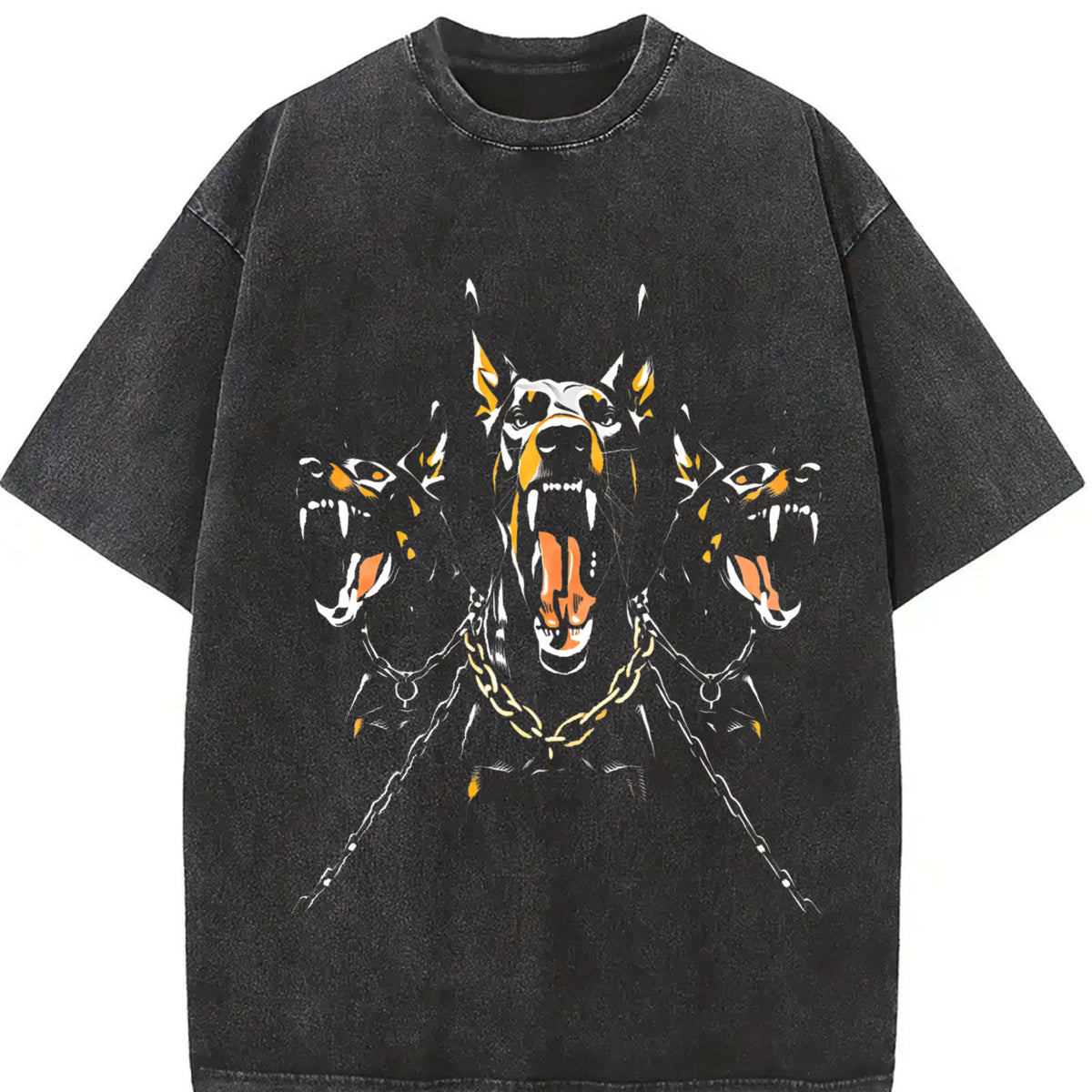 Black with Doberman Vintage Washed T-Shirt in Black