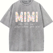 Personalized MIMI with Grandkids Names Vintage Washed T-Shirt in Gray
