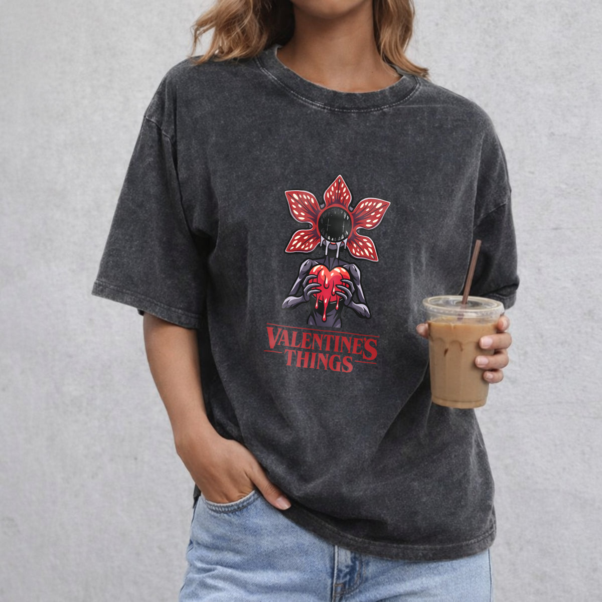 Valentine's Things vintage washed oversized T-shirt in Black